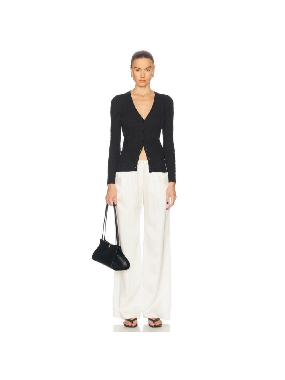 Enza Costa Linen Cotton V-neck Cardigan in Black Size XS